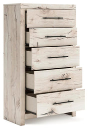 Lawroy Queen Panel Storage Bed, Dresser, Mirror, Chest and Nightstand in Light Natural - PKG020163