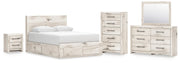 Lawroy Queen Panel Storage Bed, Dresser, Mirror, Chest and Nightstand in Light Natural - PKG020163