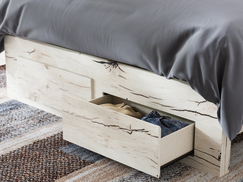 Lawroy Queen Panel Storage Bed with 2 Nightstands in Light Natural from Ashley - Luna Furniture