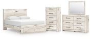Lawroy Queen Panel Storage Bed with Mirrored Dresser and Chest in Light Natural from Ashley - Luna Furniture