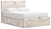 Lawroy Queen Panel Storage Bed with Mirrored Dresser and Nightstand in Light Natural from Ashley - Luna Furniture