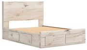 Lawroy Queen Panel Storage Bed with Mirrored Dresser and Nightstand in Light Natural from Ashley - Luna Furniture