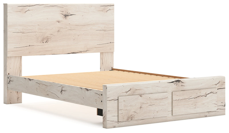 Lawroy Queen Panel Storage Bed with Mirrored Dresser, Chest and Nightstand in Light Natural from Ashley - Luna Furniture