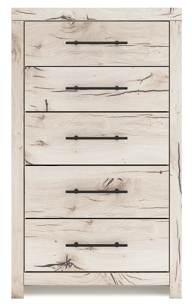 Lawroy Twin Panel Bed with Mirrored Dresser, Chest and 2 Nightstands in Light Natural from Ashley - Luna Furniture