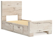 Lawroy Twin Panel Bed with Mirrored Dresser in Light Natural - PKG020239