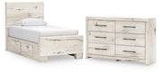 Lawroy Twin Panel Bed with Storage and Dresser in Light Natural - PKG020245