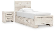 Lawroy Twin Panel Bed with Storage and Nightstand in Light Natural - PKG020247