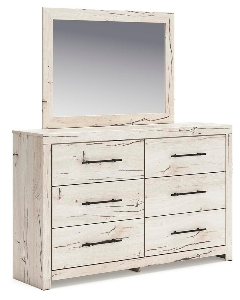 Lawroy Twin Panel Bed with Storage, Dresser, Mirror and Nightstand in Light Natural - PKG020242