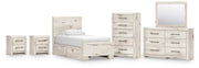 Lawroy Twin Panel Bed with Storage, Dresser, Mirror, Chest and 2 Nightstands in Light Natural - PKG020241