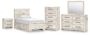 Lawroy Twin Panel Bed with Storage, Dresser, Mirror, Chest and Nightstand in Light Natural - PKG020244