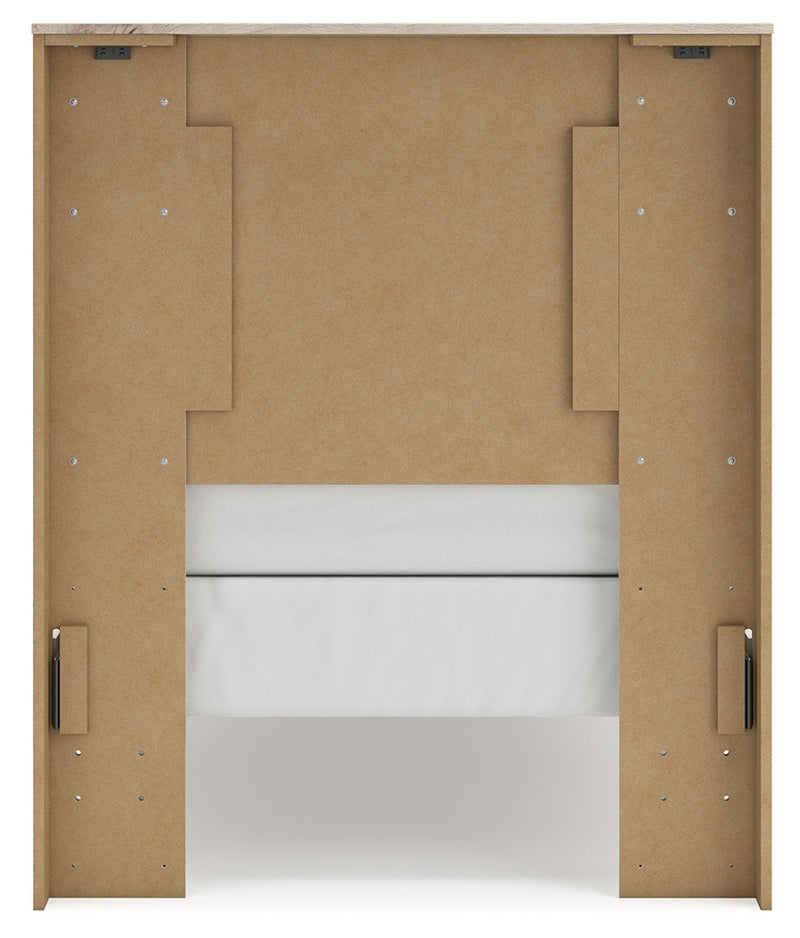 Lawroy Twin Panel Headboard with Mirrored Dresser in Light Natural from Ashley - Luna Furniture