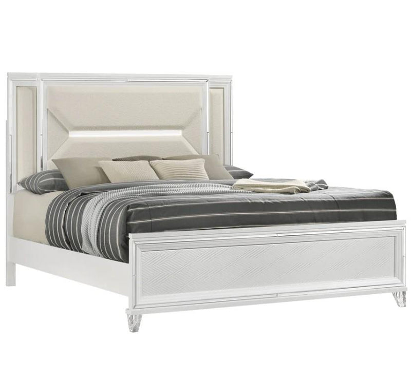 Lazare - White Panel Queen Bed with Upholstered Headboard and LED Light - B201-Q-Bed