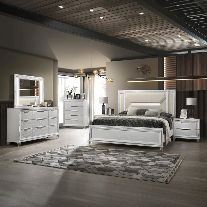 Lazare - White Queen Bed, Dresser, Mirror, Nightstand - B201-QDMN