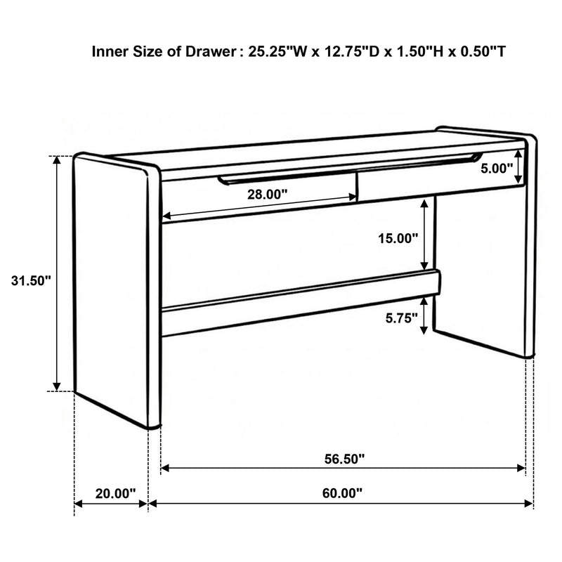 Leandro 2-drawer Home Office Writing Desk Burnished Black - 800790
