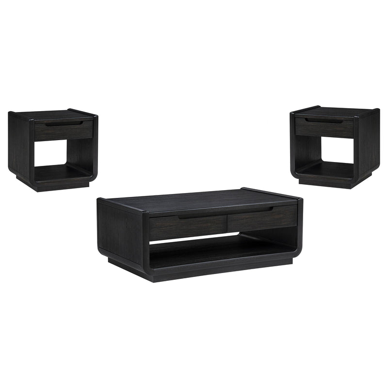 Leandro 3-piece Wood Coffee and End Table Set Burnished Black - 704638-S3