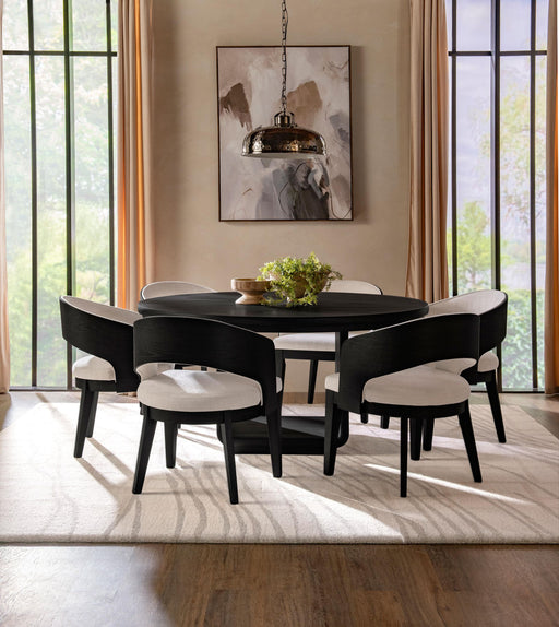 Leandro 7-piece Round Dining Table Set Burnished Black - 115390-S7A