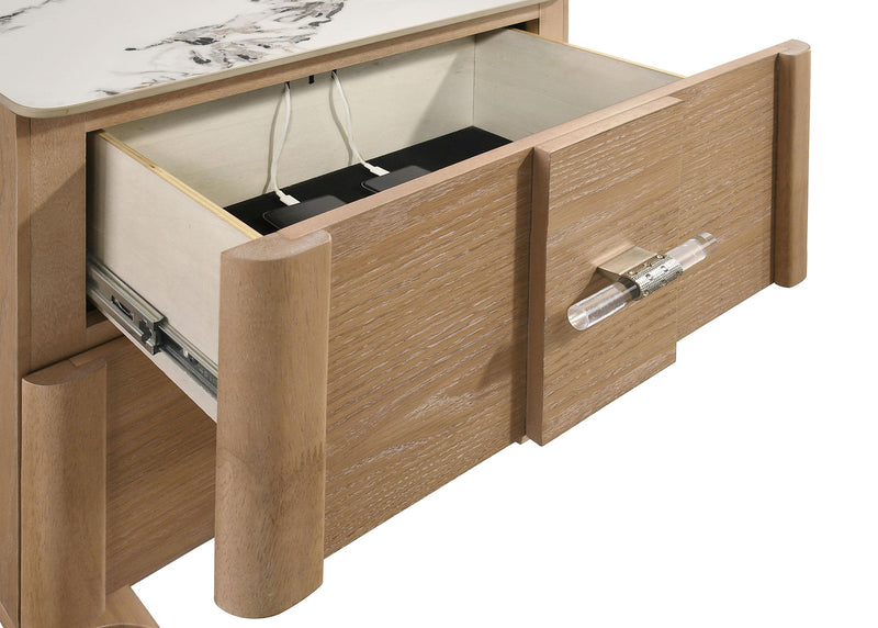 Leanne 2-drawer Sinter Stone Top Nightstand Light Oak - 223132