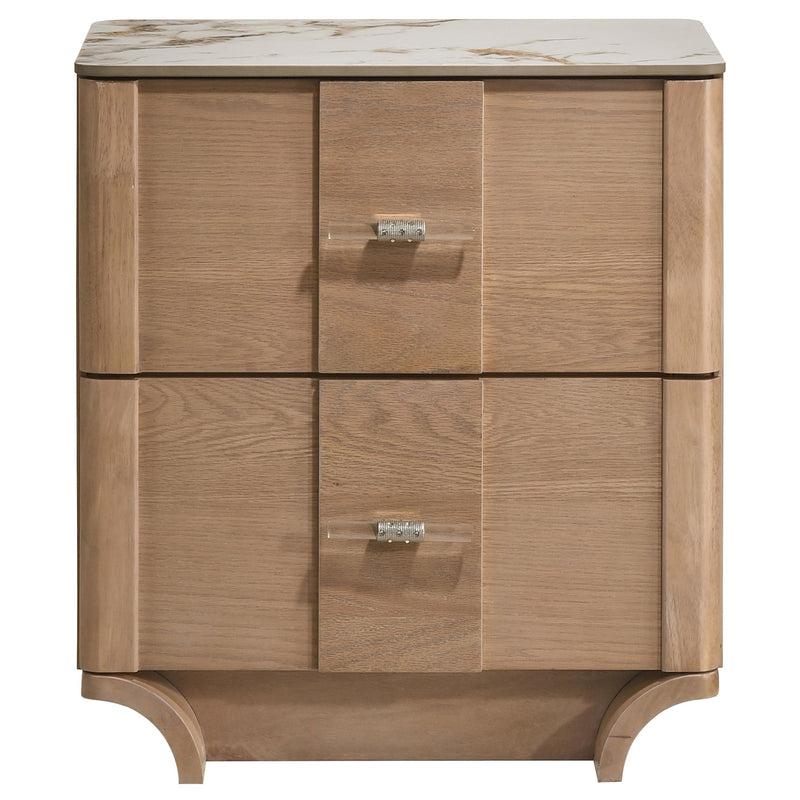 Leanne 2-drawer Sinter Stone Top Nightstand Light Oak - 223132