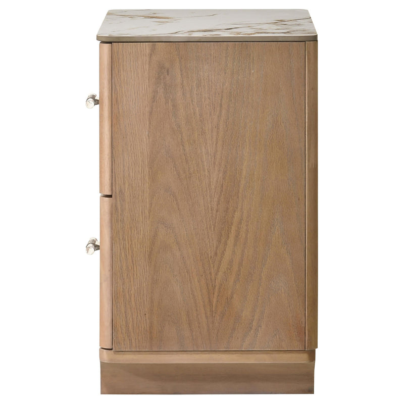 Leanne 2-drawer Sinter Stone Top Nightstand Light Oak - 223132