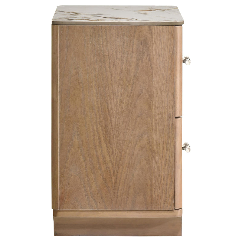 Leanne 2-drawer Sinter Stone Top Nightstand Light Oak - 223132