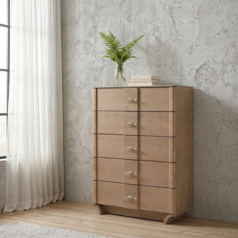 Leanne 5-drawer Sinter Stone Top Chest of Drawers Light Oak - 223135