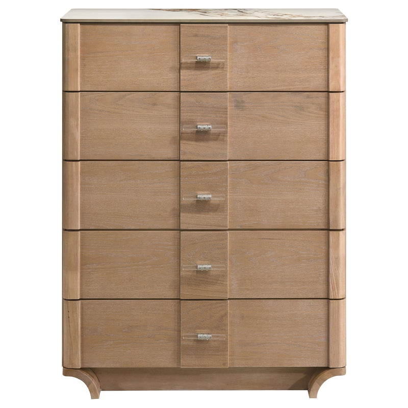 Leanne 5-drawer Sinter Stone Top Chest of Drawers Light Oak - 223135