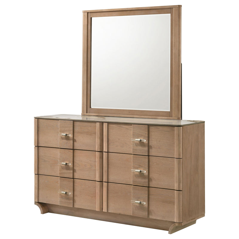 Leanne 6-drawer Sinter Stone Top Dresser and Mirror Light Oak - 223133M