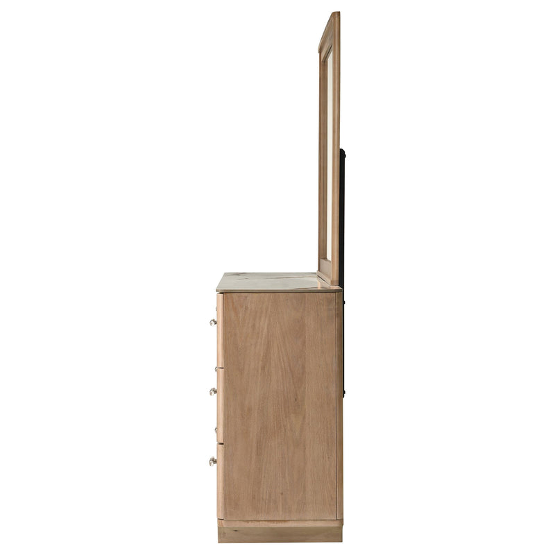 Leanne 6-drawer Sinter Stone Top Dresser and Mirror Light Oak - 223133M