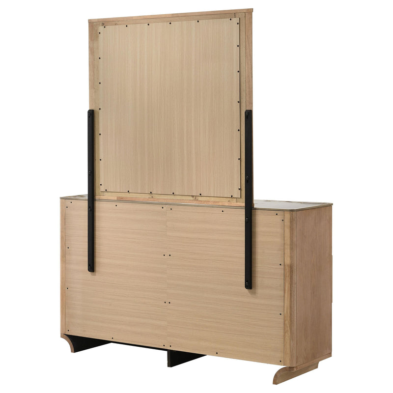 Leanne 6-drawer Sinter Stone Top Dresser and Mirror Light Oak - 223133M