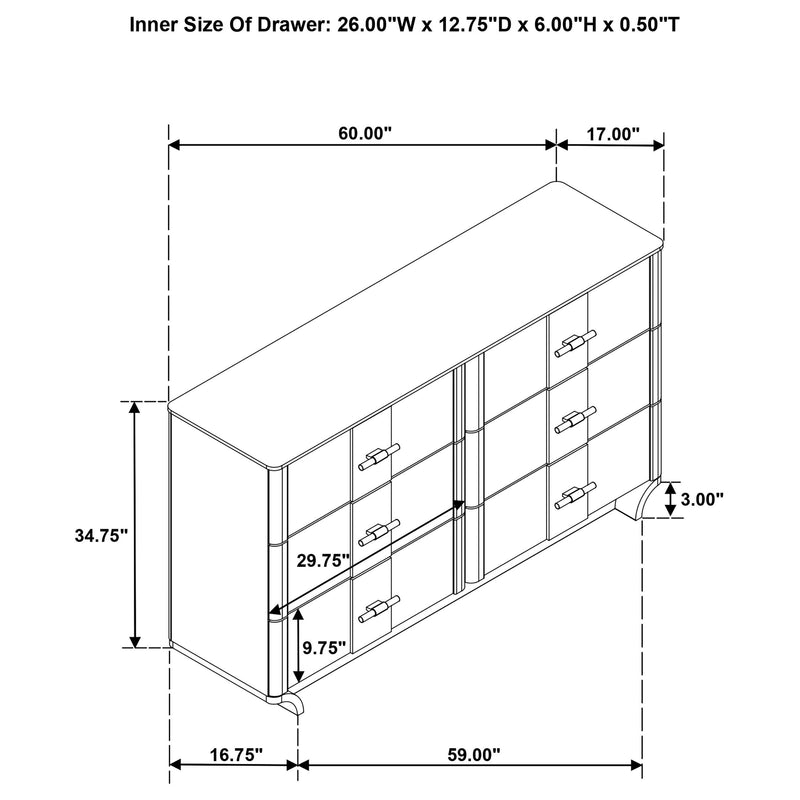 Leanne 6-drawer Sinter Stone Top Dresser Cabinet Light Oak - 223133