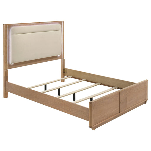 Leanne Queen LED Panel Bed Off White and Light Oak - 223131Q