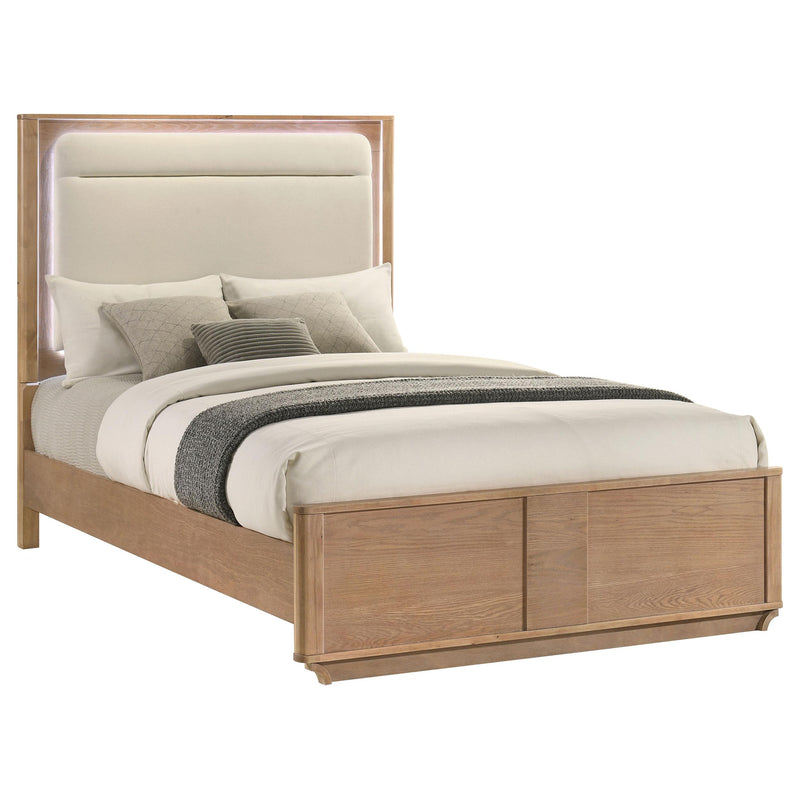 Leanne Queen LED Panel Bed Off White and Light Oak - 223131Q