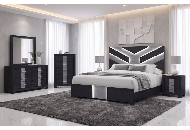 Optimus Black Queen Bed Group - OPTIMUS-BLK/GRY-QBG W/LED