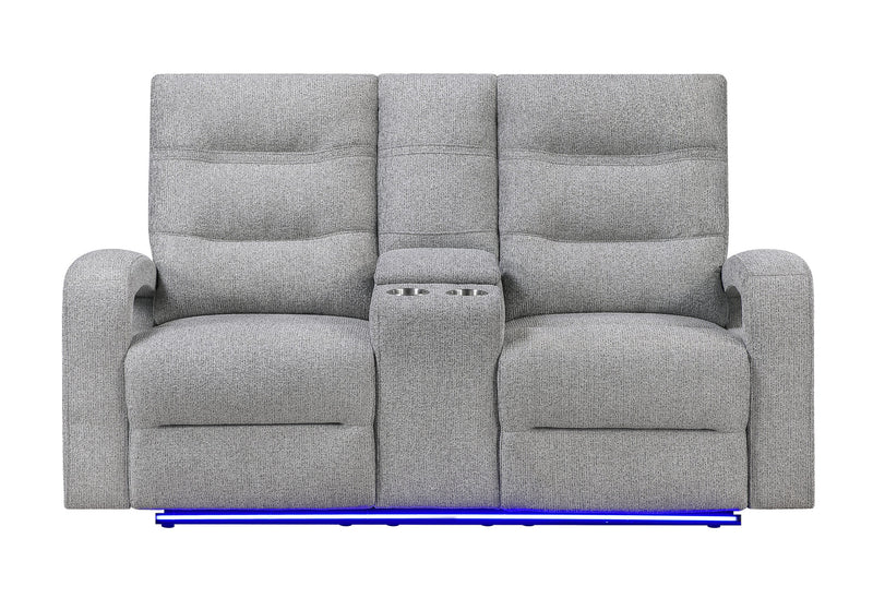 U6611 Grey 15 Power Console Reclining Loveseat With Led - U6611-GREY 15-PCRLS W/LED