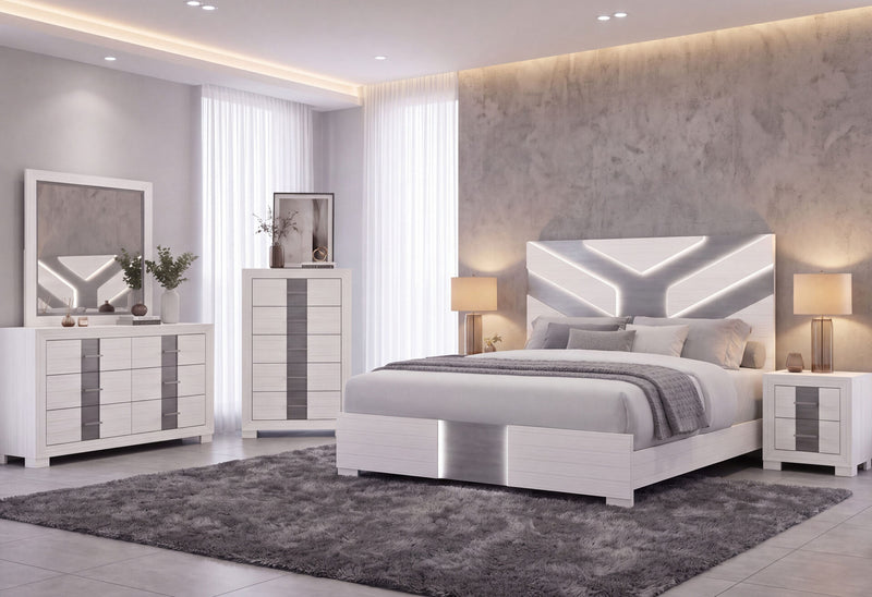 Optimus Wht King Bed Group - OPTIMUS-WHT/GRY-KBG W/LED