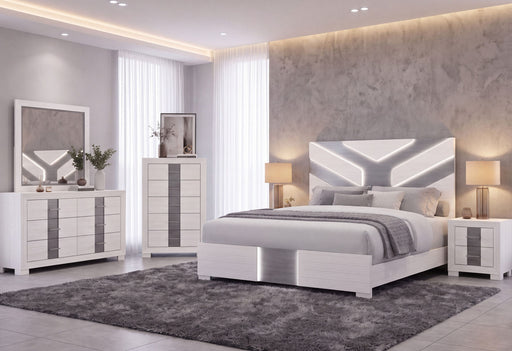 Optimus Wht King Bed Group - OPTIMUS-WHT/GRY-KBG W/LED