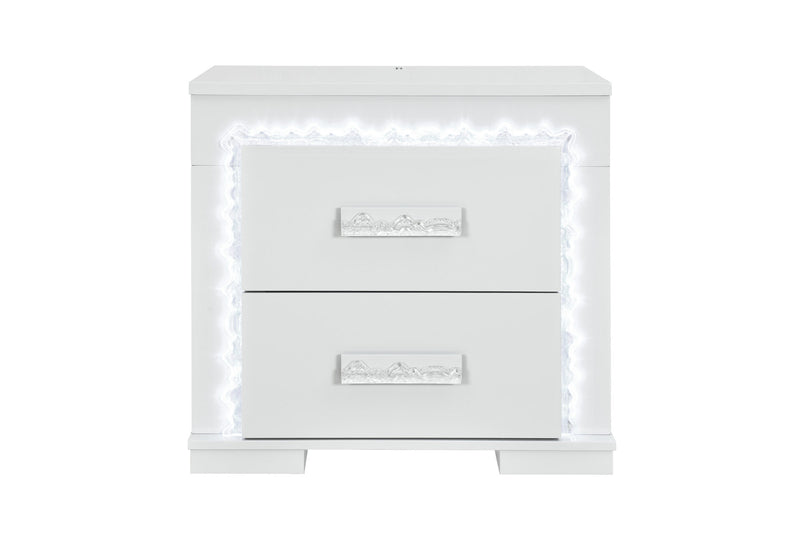 Naomi Silver Marble Nightstand With Led - NAOMI-SILVER MARBLE-NS W/ LED