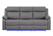 U6026 Grey Pu 46A Reclining Sofa With Led - U6026-GREY PU 46A-RS W/ LED