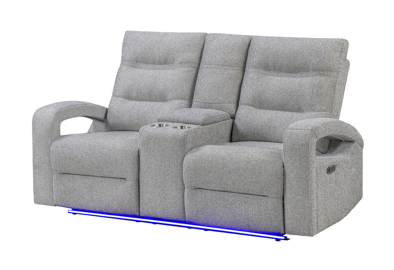 U6611 Grey 15 Power Console Reclining Loveseat With Led - U6611-GREY 15-PCRLS W/LED