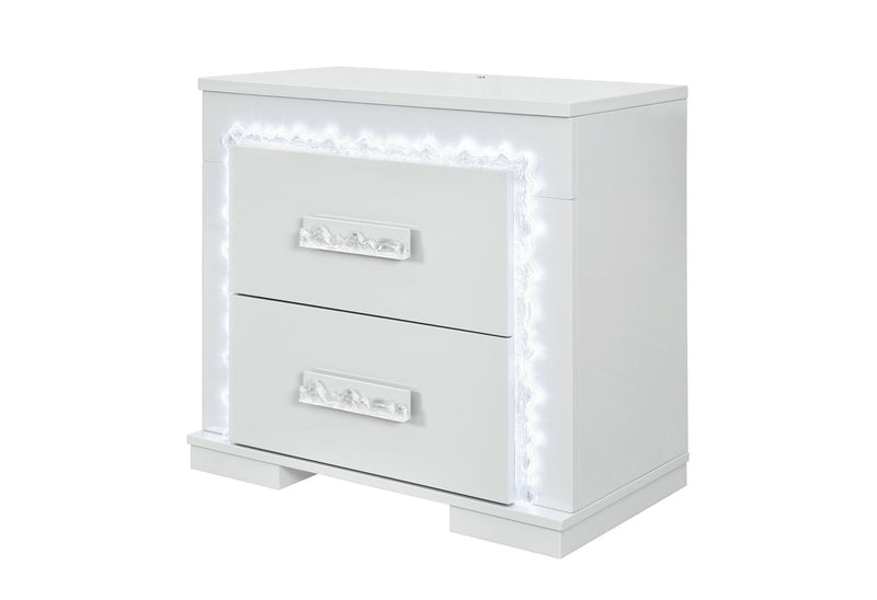 Naomi Silver Marble Nightstand With Led - NAOMI-SILVER MARBLE-NS W/ LED