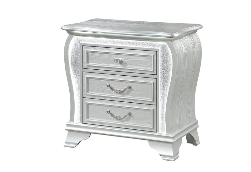 Aria Silver Nightstand With Led - ARIA-SILVER-NS W/LED