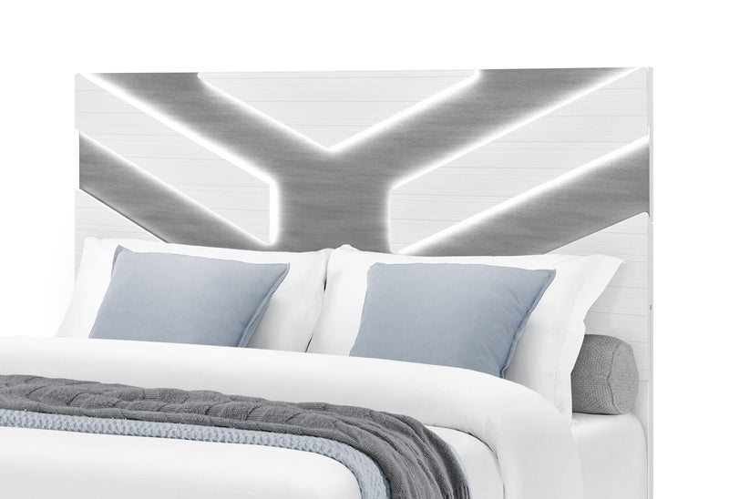 Optimus Wht Queen Bed Group - OPTIMUS-WHT/GRY-QBG W/LED