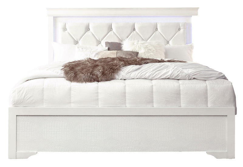 Pompei Metallic White Full Bed With Led - POMPEI-WHITE-FB W/ LED-N