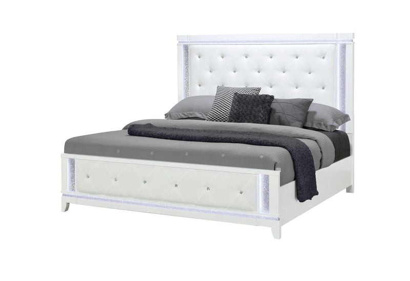 Alina White King Bed With Led - ALINA-WHITE-KB W/LED-N