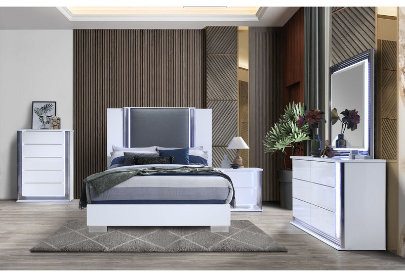 Ylime Smooth White Queen Bed With Led Fully Slatted - YLIME-SMOOTH WHITE-QB W/LED-N