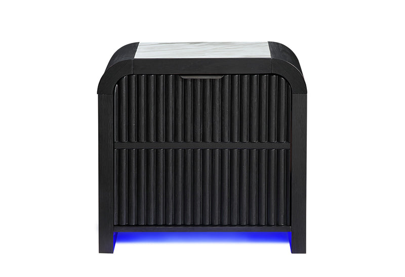 Beckett White/Black Nightstand With Led, Cooler And Speaker - BECKETT-WHT/BLK-NS W/ LED COOLER & SPEAKER