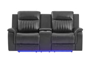 U8879 Blanche Charcoal Pwr Con Rec Ls W/Led, Global Ss & Subwoofer - U8879-CHAR W/ BLK WELT-PCRLS W/LED&GL SS
