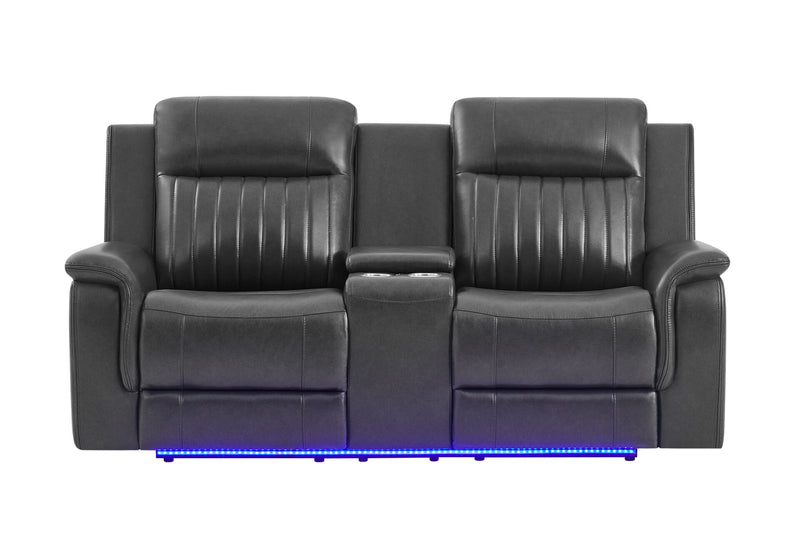 U8879 Blanche Charcoal Pwr Con Rec Ls W/Led, Global Ss & Subwoofer - U8879-CHAR W/ BLK WELT-PCRLS W/LED&GL SS
