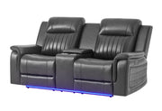 U8879 Blanche Charcoal Pwr Con Rec Ls W/Led, Global Ss & Subwoofer - U8879-CHAR W/ BLK WELT-PCRLS W/LED&GL SS