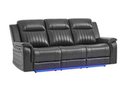 U8879 Blanche Charcoal Pwr Rec Sofa W/Led & Global Surround System - U8879-CHAR W/ BLK WELT-PRS W/LED&GL SS
